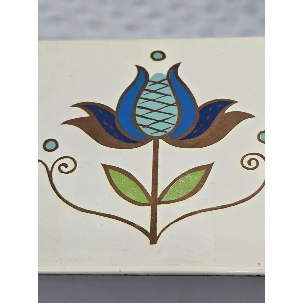 Vintage Ransburg Tin MCM Canister With Handle Hand Painted Tulip Replacement Box